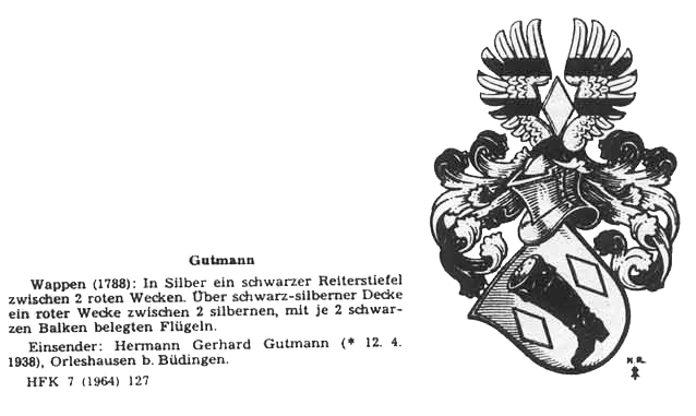 Eintrag Wappen Gutmann in der hessischen Wappenrolle.